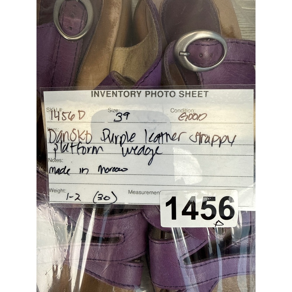 Vintage Dansko Womens EU 39 Plum Leather Strappy Platform Wedge Sandals - Picture 9 of 9